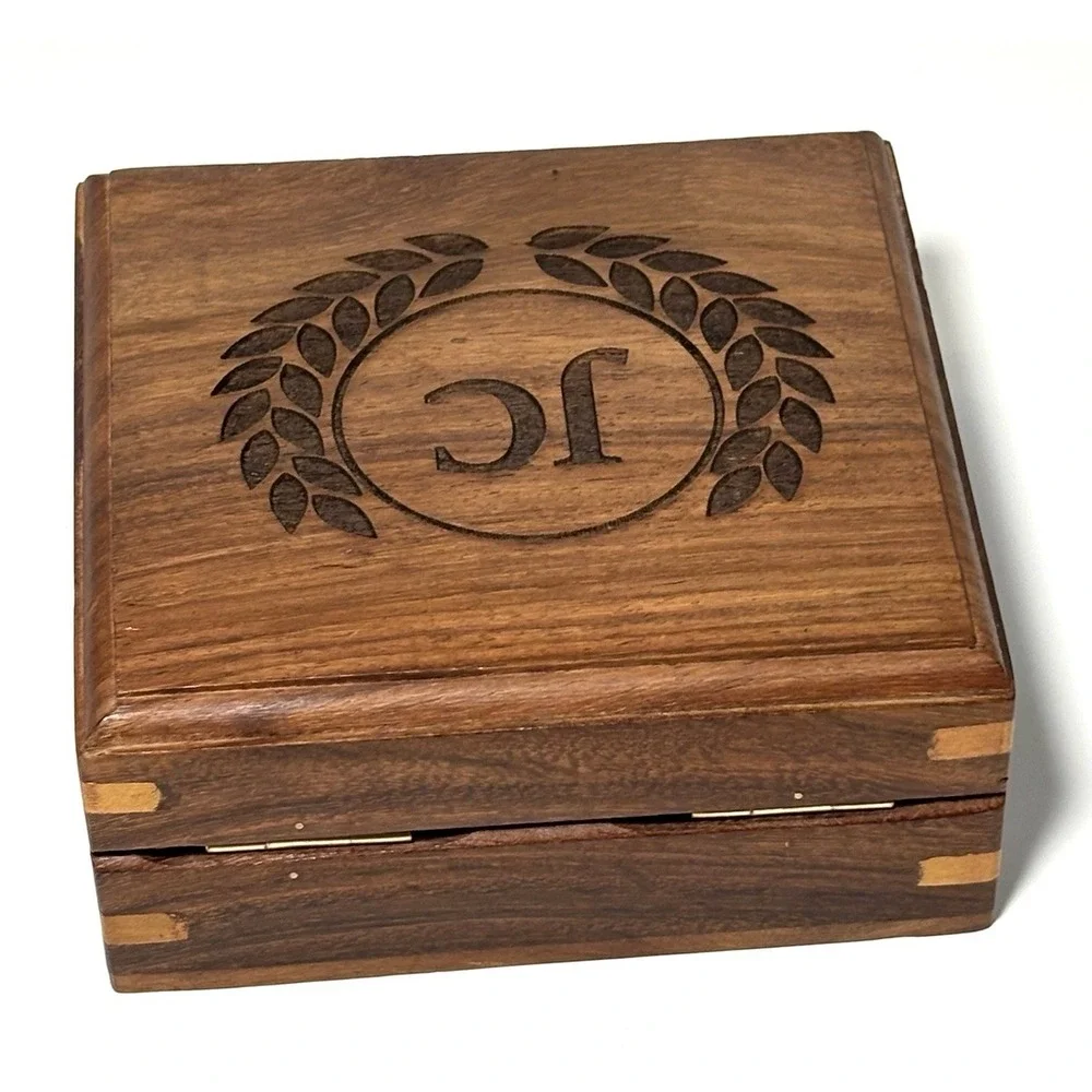 Gilbert & Sons London Sundial Compass in Wooden Box Engraved JC Maritime Gift